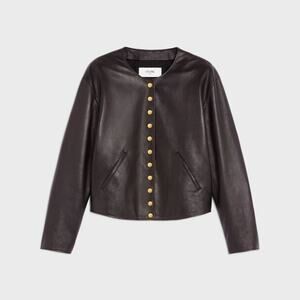 Celine Pure Collar Jacket with Snap Buttons in Soft Lambskin  Size 34 New